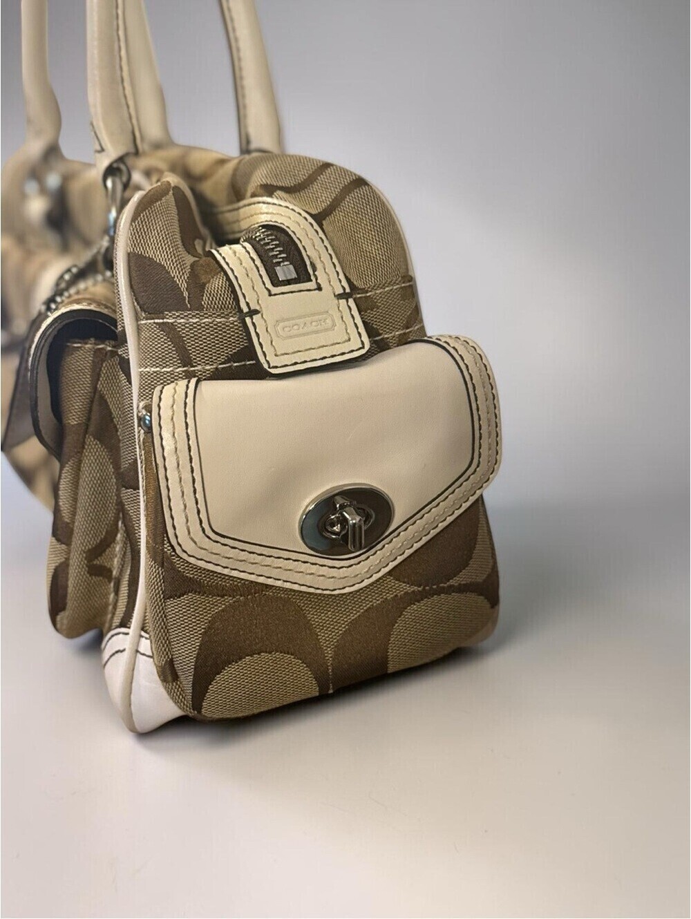 COACH Vintage Y2K Mini Boston Turnlock Satchel Shoulder Bag Canvas Leather 6232 - Picture 9 of 17